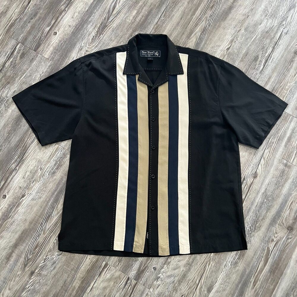 Nat Nast Silk Panel Shirt Black Cream Navy Large